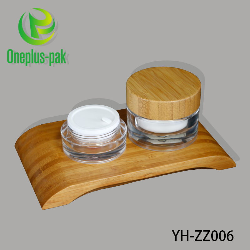 Double Wall Glass Cream Jar with Bamboo Cap for Person Care