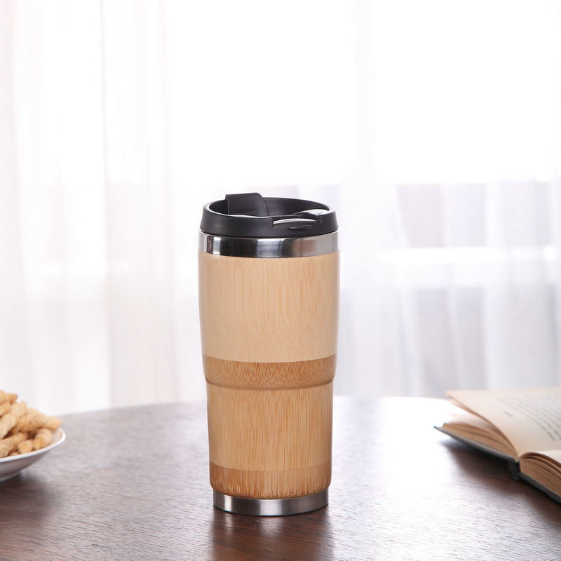 14oz V Shaped Double Skin Wall Insulated Tea Travel Mug Stainless Steel Eco Coffee Leakproof Bamboo Travel Mug