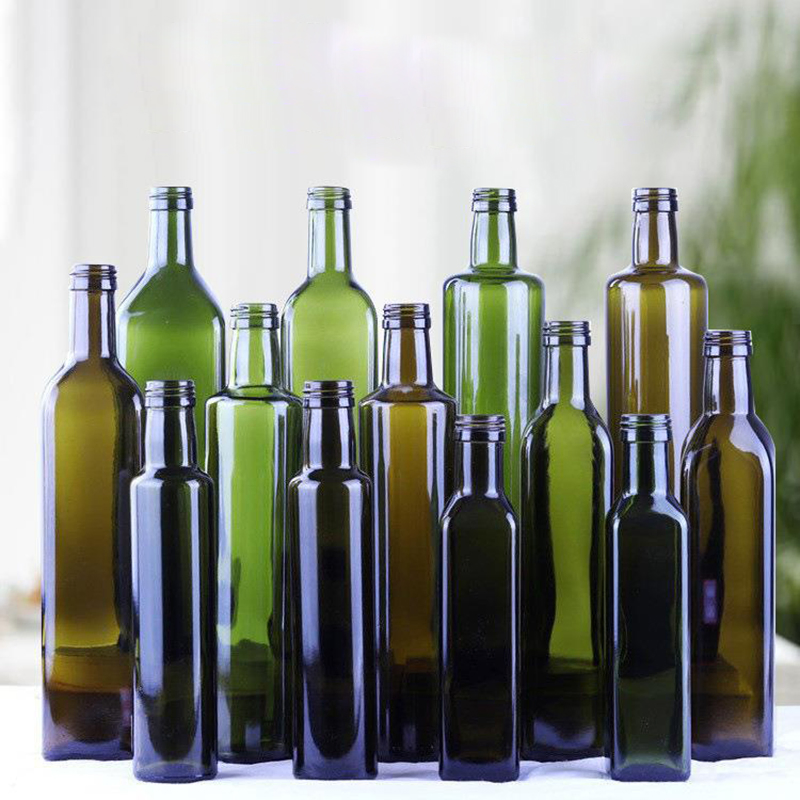 100ml 250ml 500ml 750ml 1L Empty Round Dark Green Cooking Olive Oil Glass Bottles Empty Oil Pour Glass Bottle