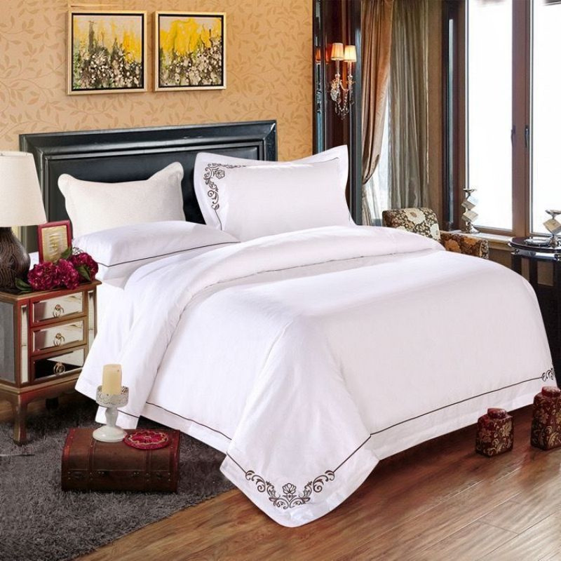 Premium Quality White 100% Cotton High Class Embroidery Duvet Quilt Comforter Cover Home Textile Customized Hotel Bedding Queen/King Size Bedding Set