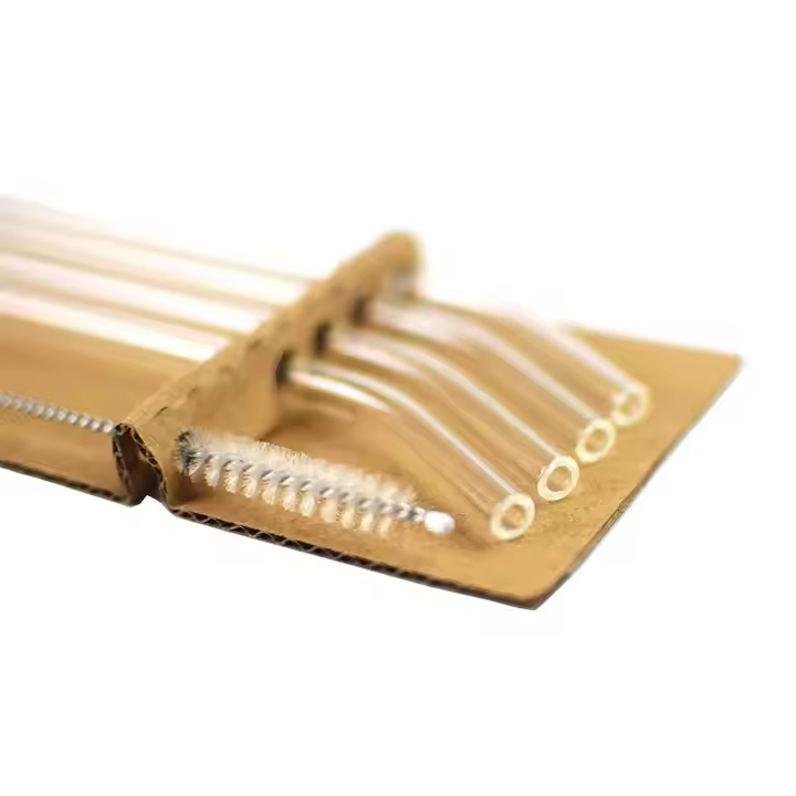 Low Price Reusable Clear Glass Straws with Paper Box Packaging Include Cleaning Brush