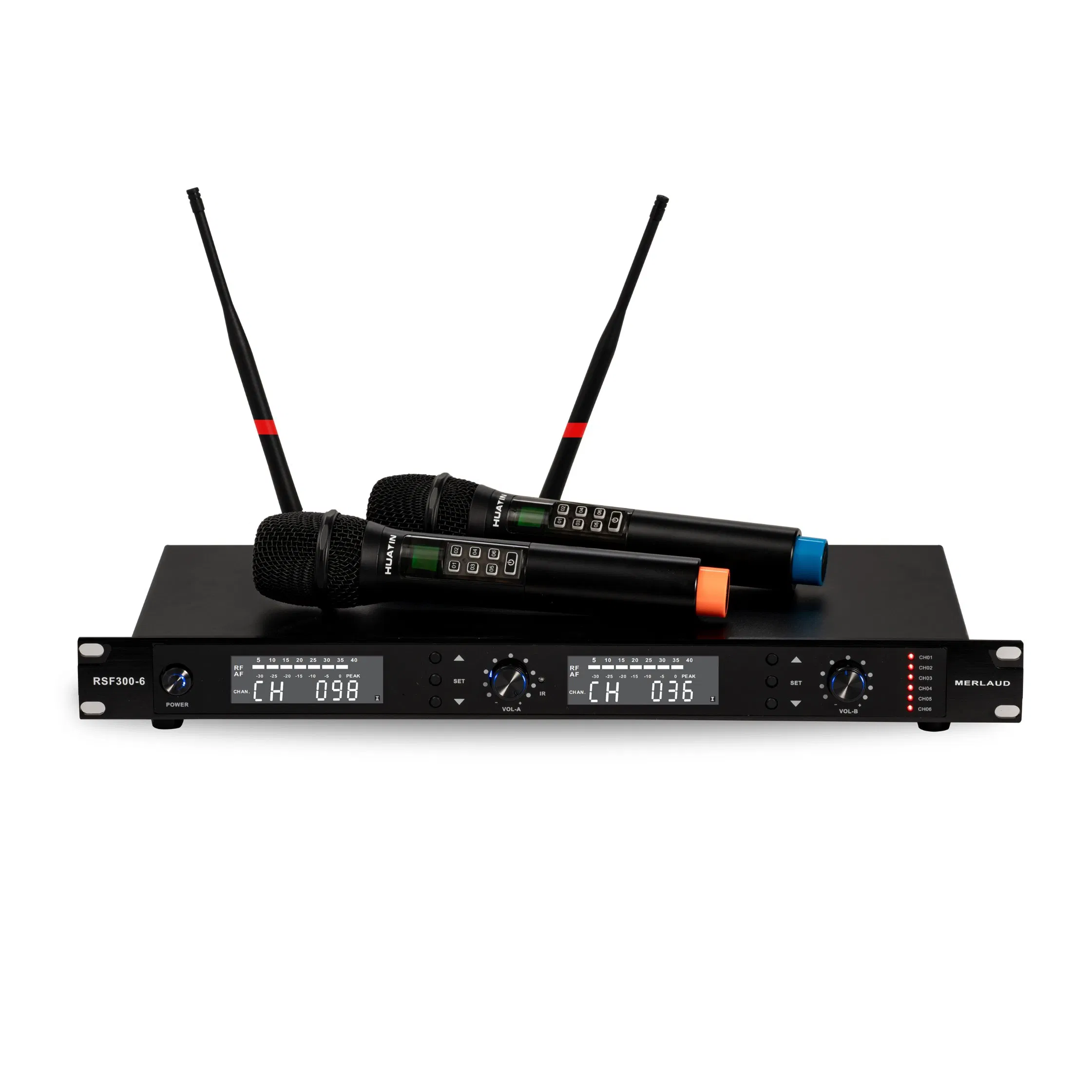 Professional Wireless UHF Microphone System 2 Microphones Transmitters+LCD Receivers