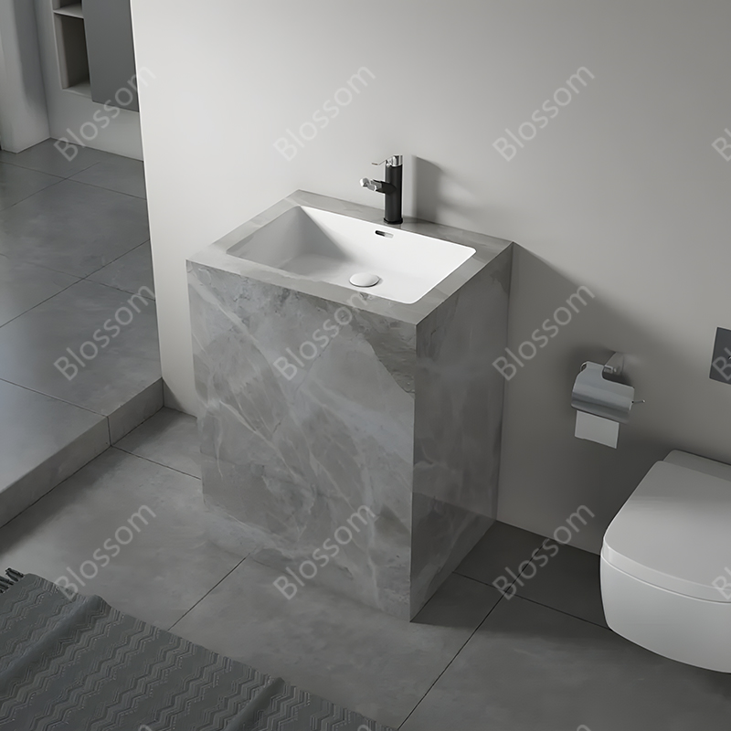 Free Standing White Sintered Stone Bathroom Pedestal Wash Basin
