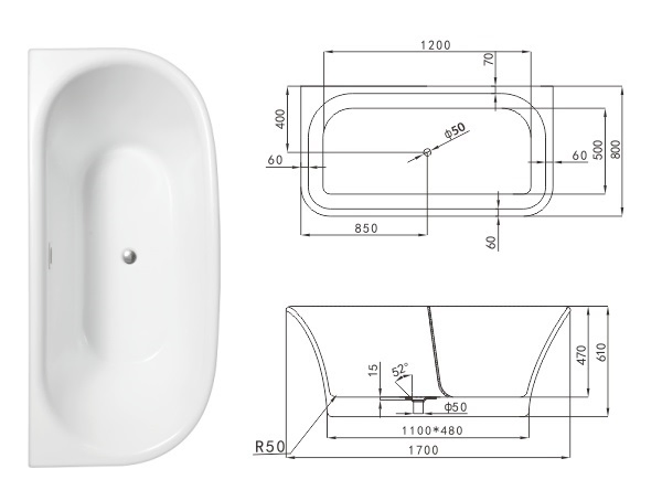 High Quality Acrylic Chinese Bathtub Tcb001d