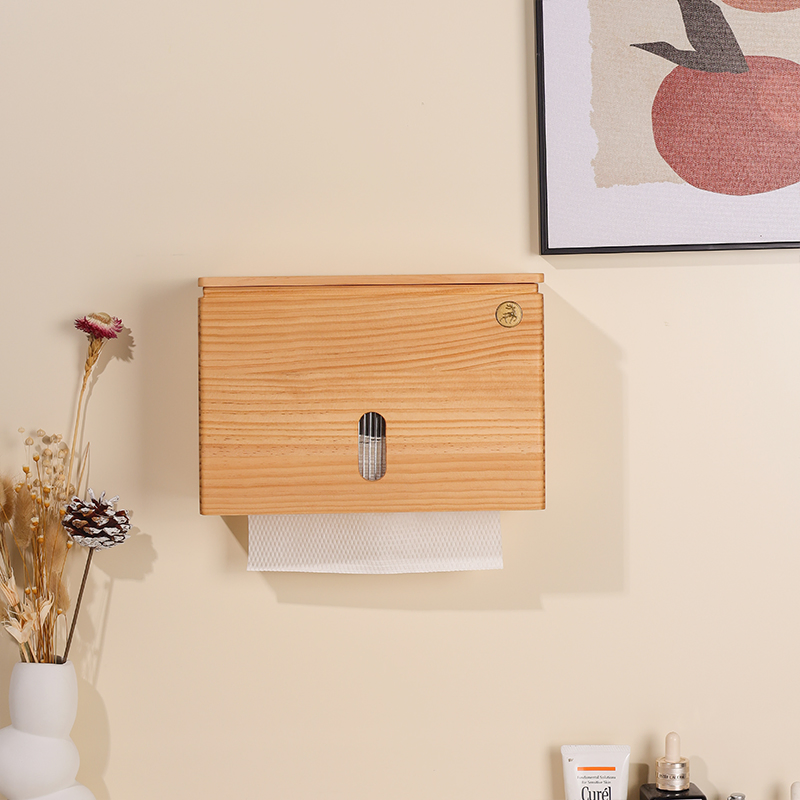 Compact Wooden Box System for Kitchen Tissue Toilet Paper Roll Dispenser