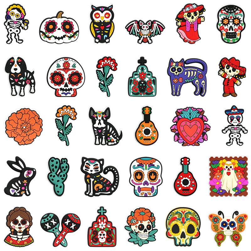 Fun Day of The Dead Themed Silicone Straw Toppers
