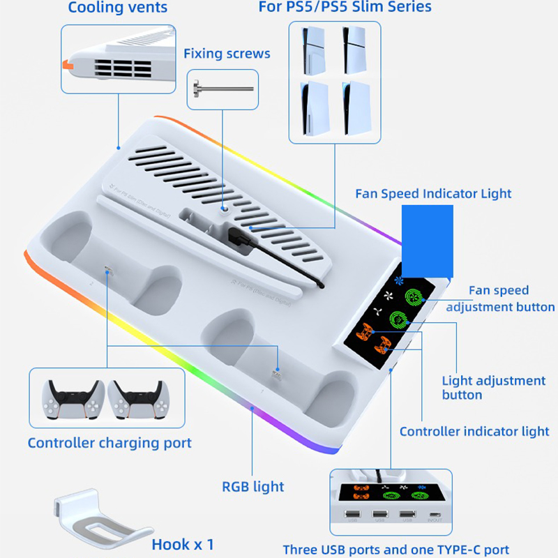 Зарядная станция с RGB-подсветкой и охлаждением для PS5