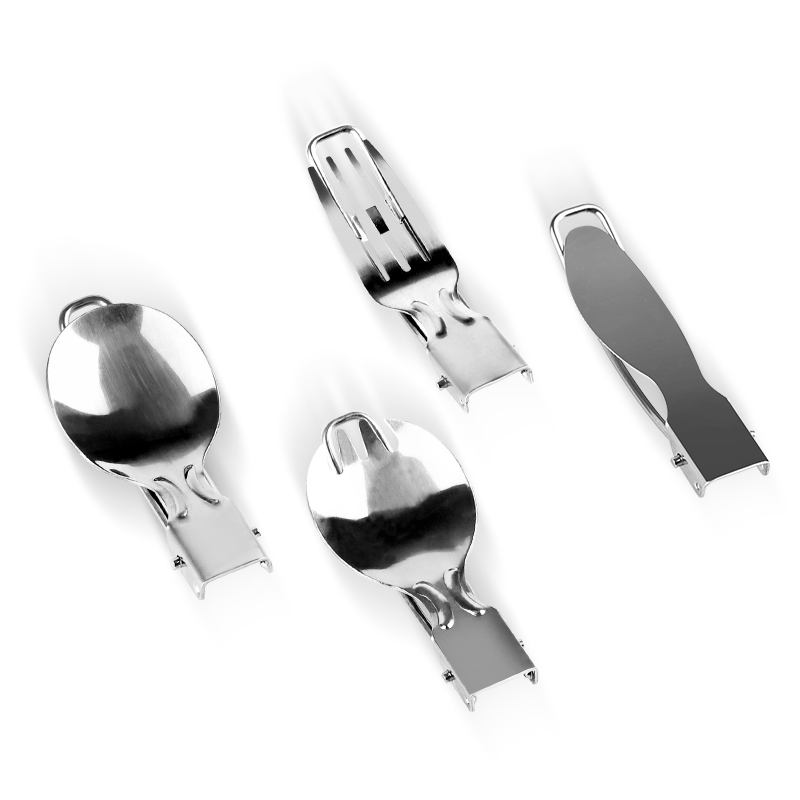 Outdoor 4PCS Stainless Steel Spoon Fork Knife Foldable Cutlery Set Reusable Flatware Set