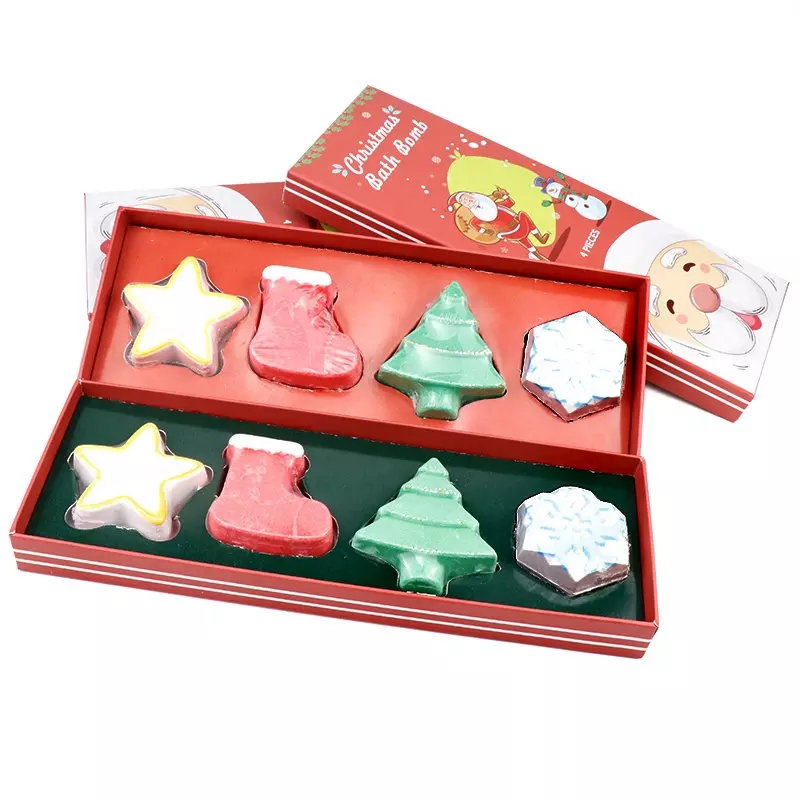 OEM Shower Gift Box Christmas Tree Bath Bombs 4 Hot Selling Christmas Bath Bombs