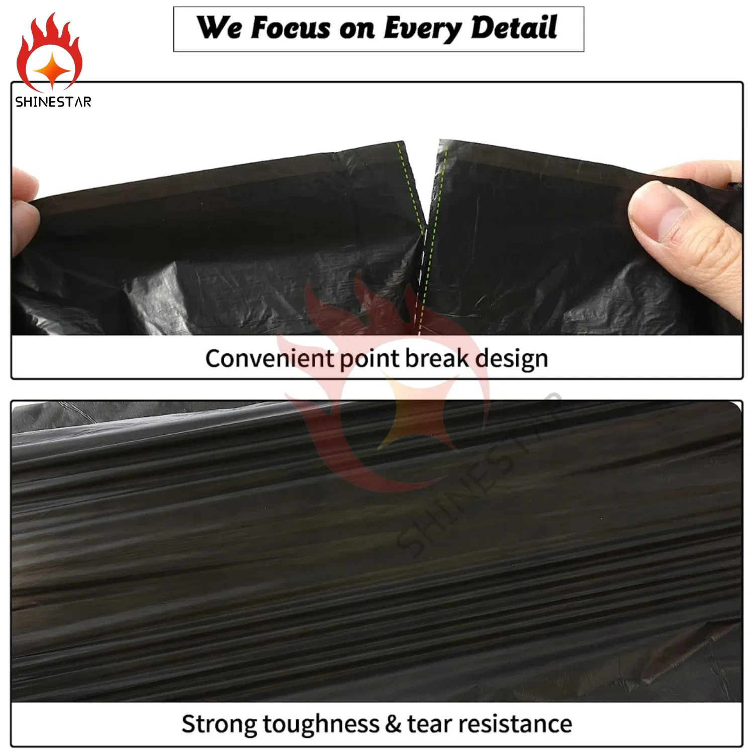 Black Trash Tear off Plastic Opaque Bag Privacy Product Can Bin Liner