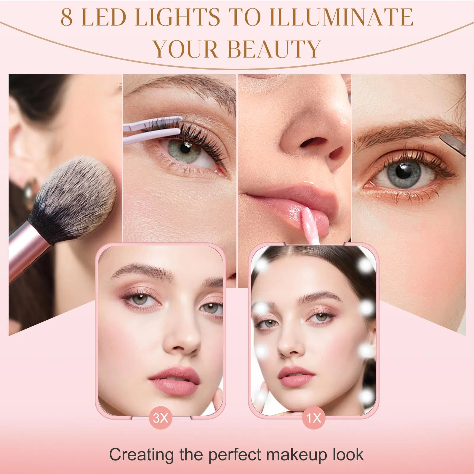 Portable Pocket Mirror with Built-in Battery and LED Light