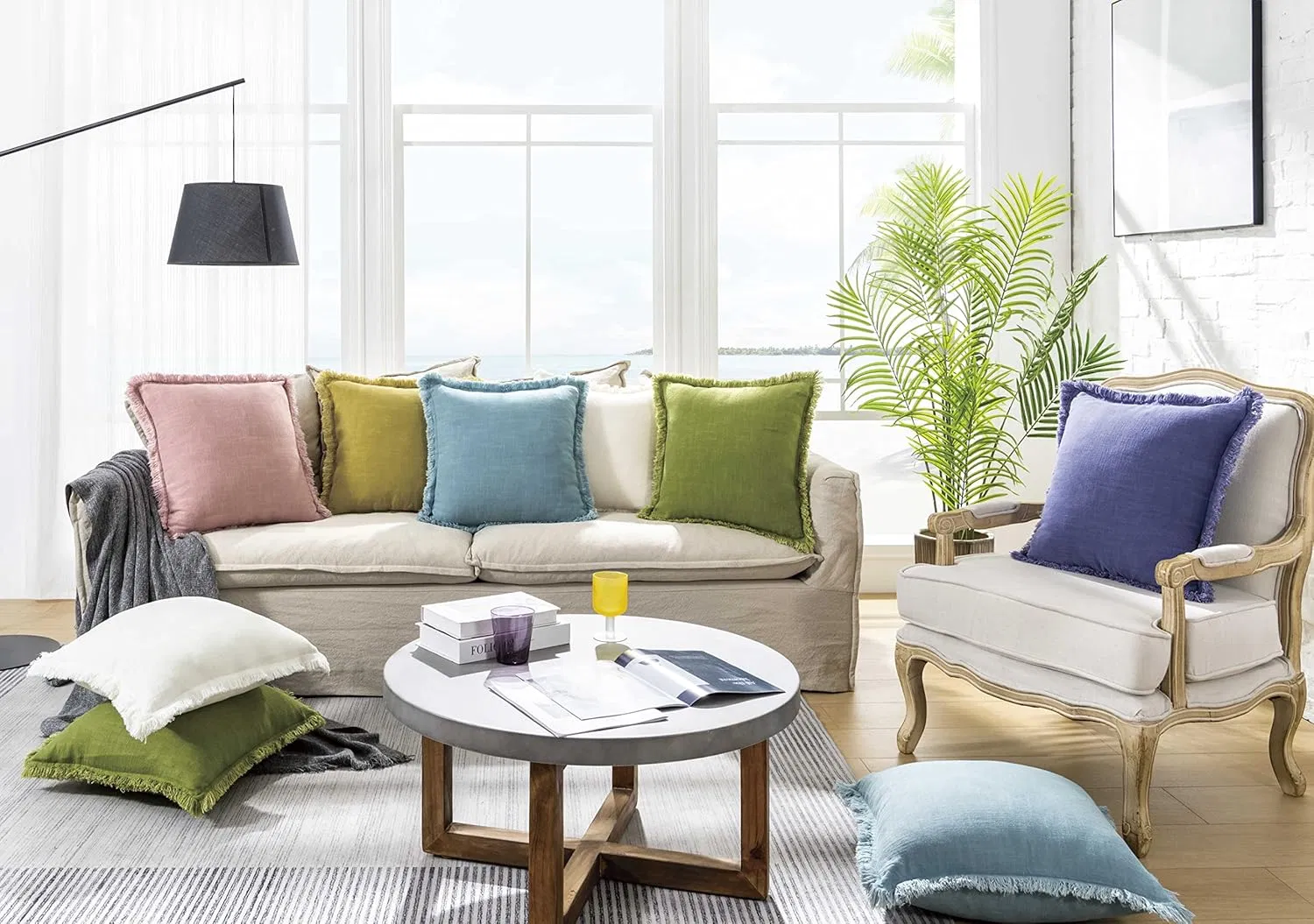 Linen Decor Throw Pillow Cover Decorative Farmhouse Boho Fringe Cushion