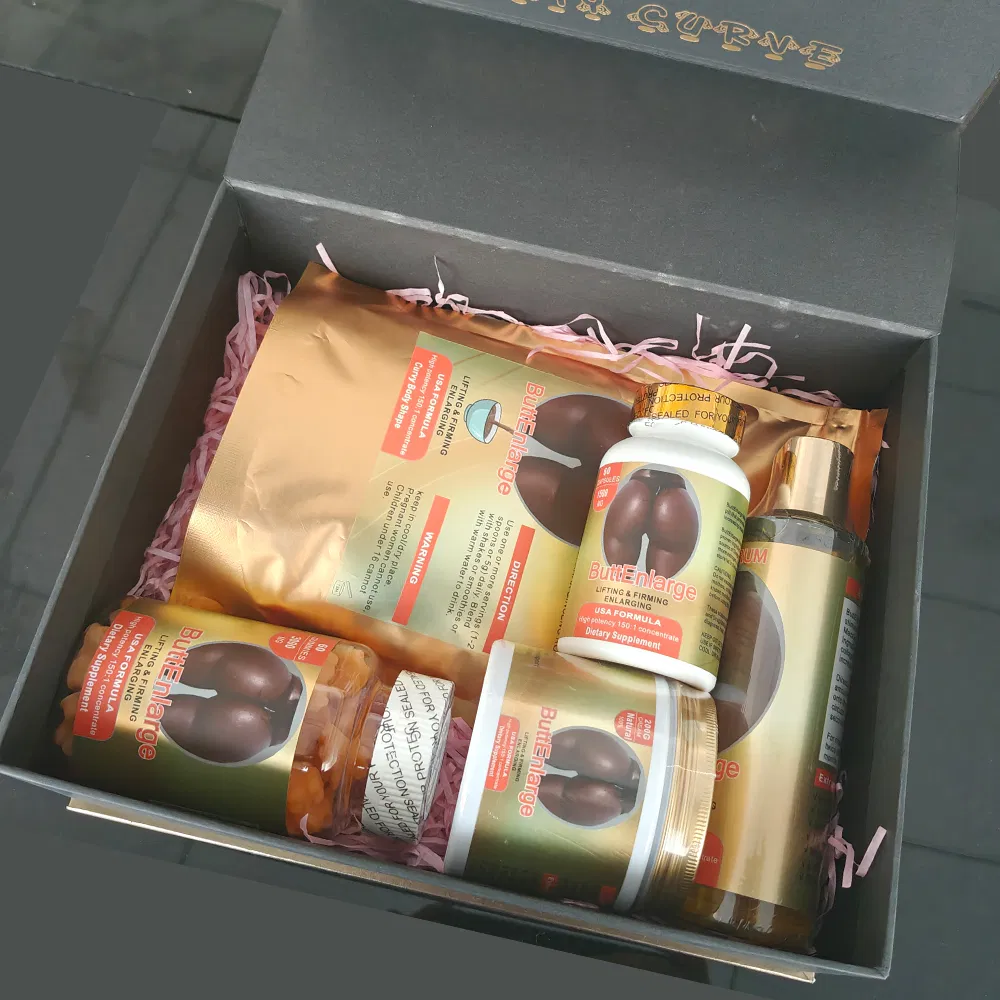 Customized Logo Butt and Hip Enlargement Set Comes with Gift Box Packaging Oil Cream Powder Capsule Gummy Butt up Enlargement Set