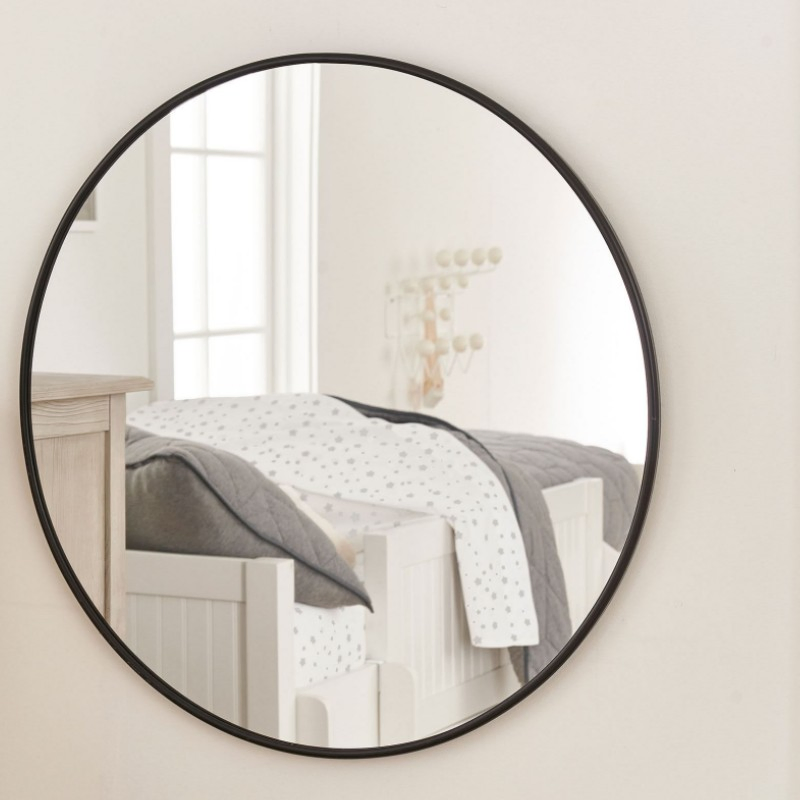 900*900*40mm Black Aluminum Framed Round Bathroom Wall Silver Glass Mirror