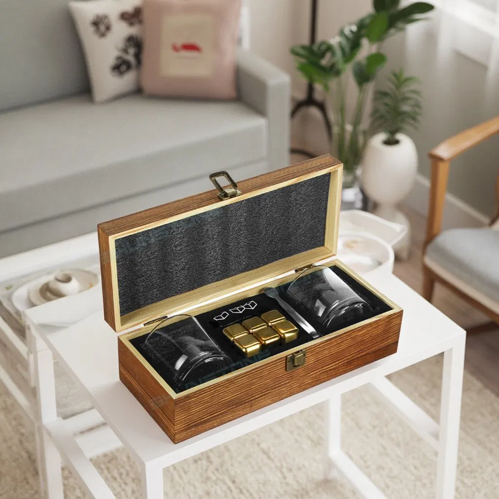 Shunstone Custom Whiskey Rocks Glass Gift Set with Gold Whiskey Chilling Ice Cube Luxury Business Whiskey Gift for Men