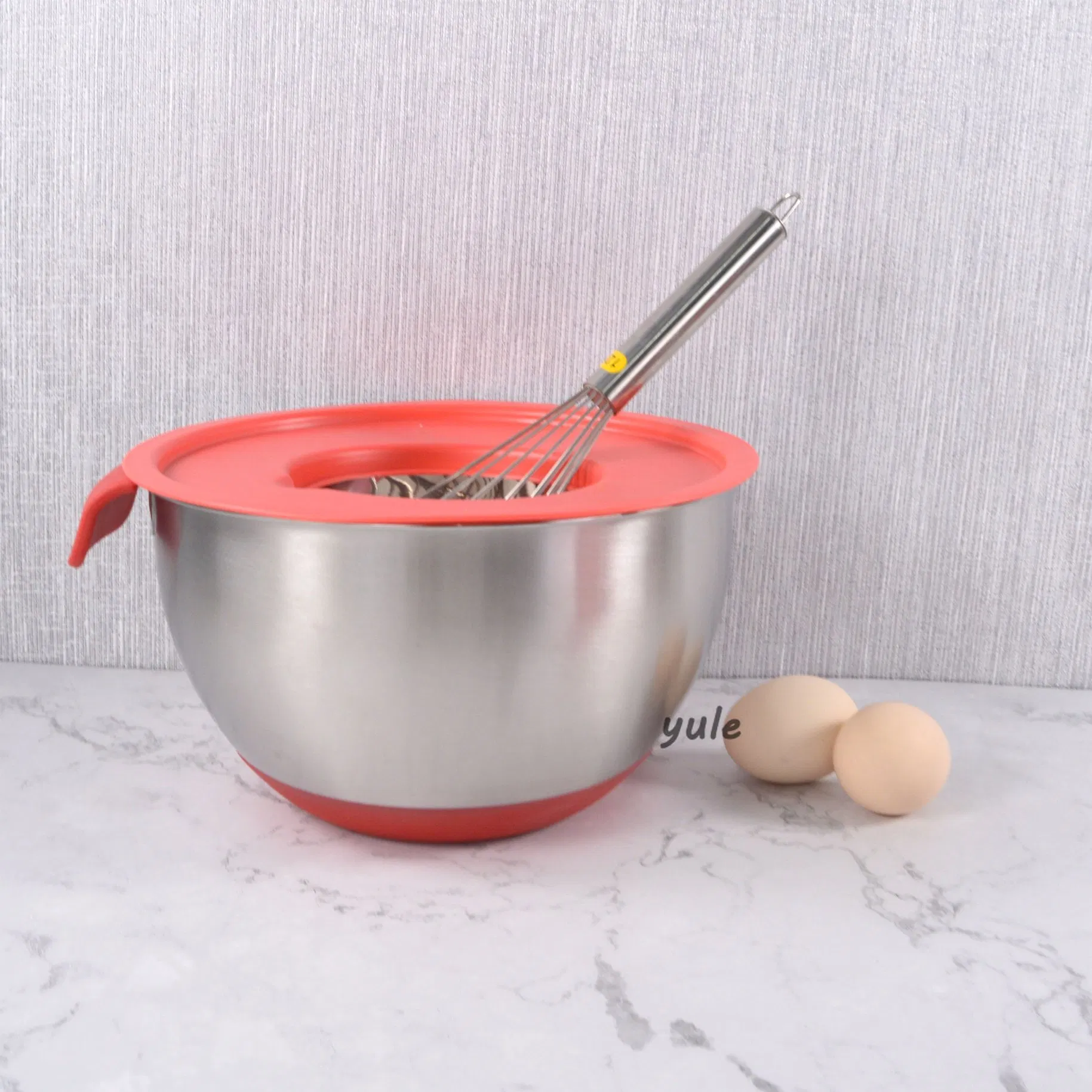 Factory Wholesales Long Handle Stainless Steel Salad Mixing Bowl with Grater Lid