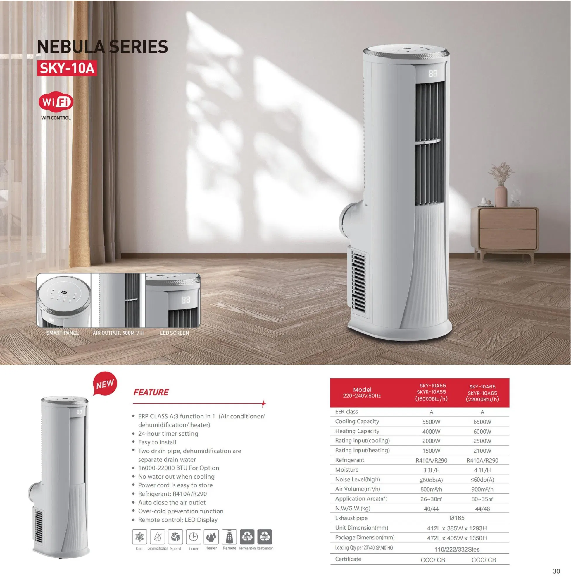 Мобильный кондиционер 18000 BTU с Wi-Fi, напольный