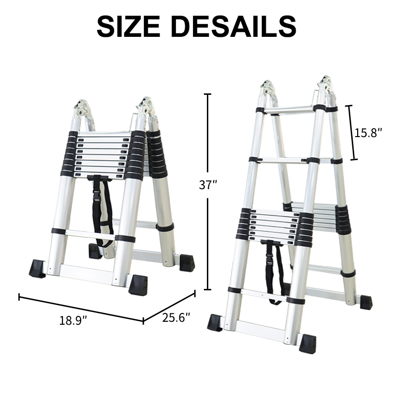 Telescoping a Frame Folding Ladder Aluminum Alloy Lightweight Extension Ladder Stand Collapsible 8 Step Telescopic Step Ladder