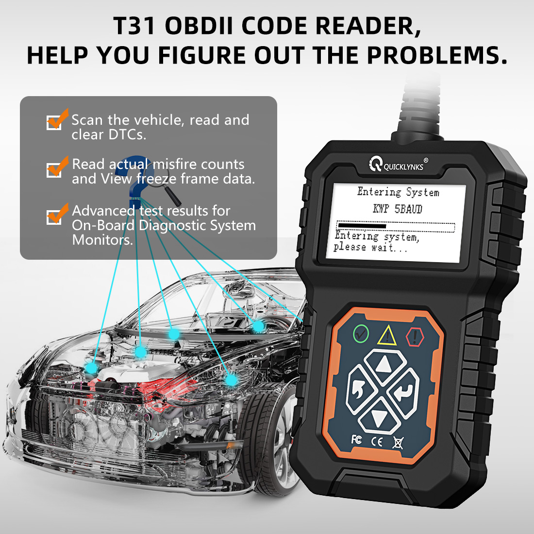 Диагностический сканер автомобильный OBD2 универсальный T31