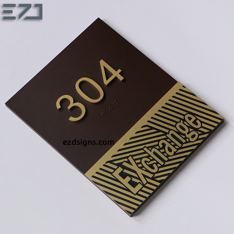 Custom Door Room Number Braille Ada Signage for Hotel Apartment Toilet