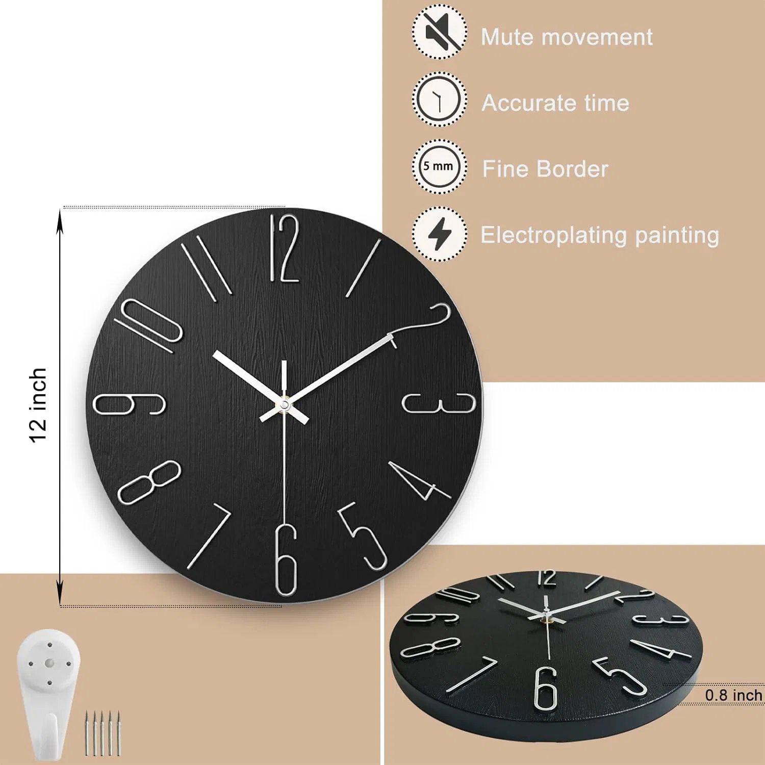 12 Inch Preciser Modern Style Wall Clock Silent Non Ticking