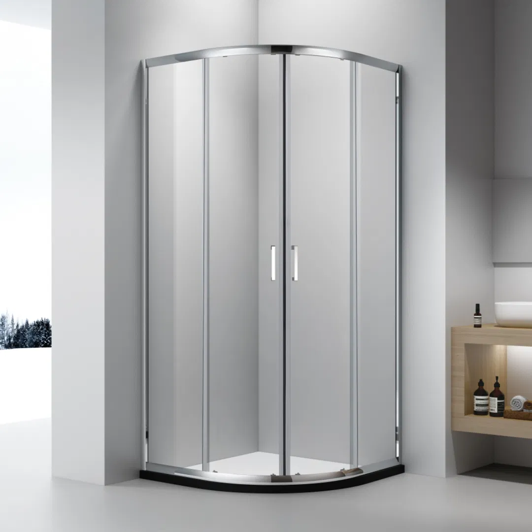 Simple Bathroom Corner Round Shape Sliding Fiberglass Door Shower Cubicle