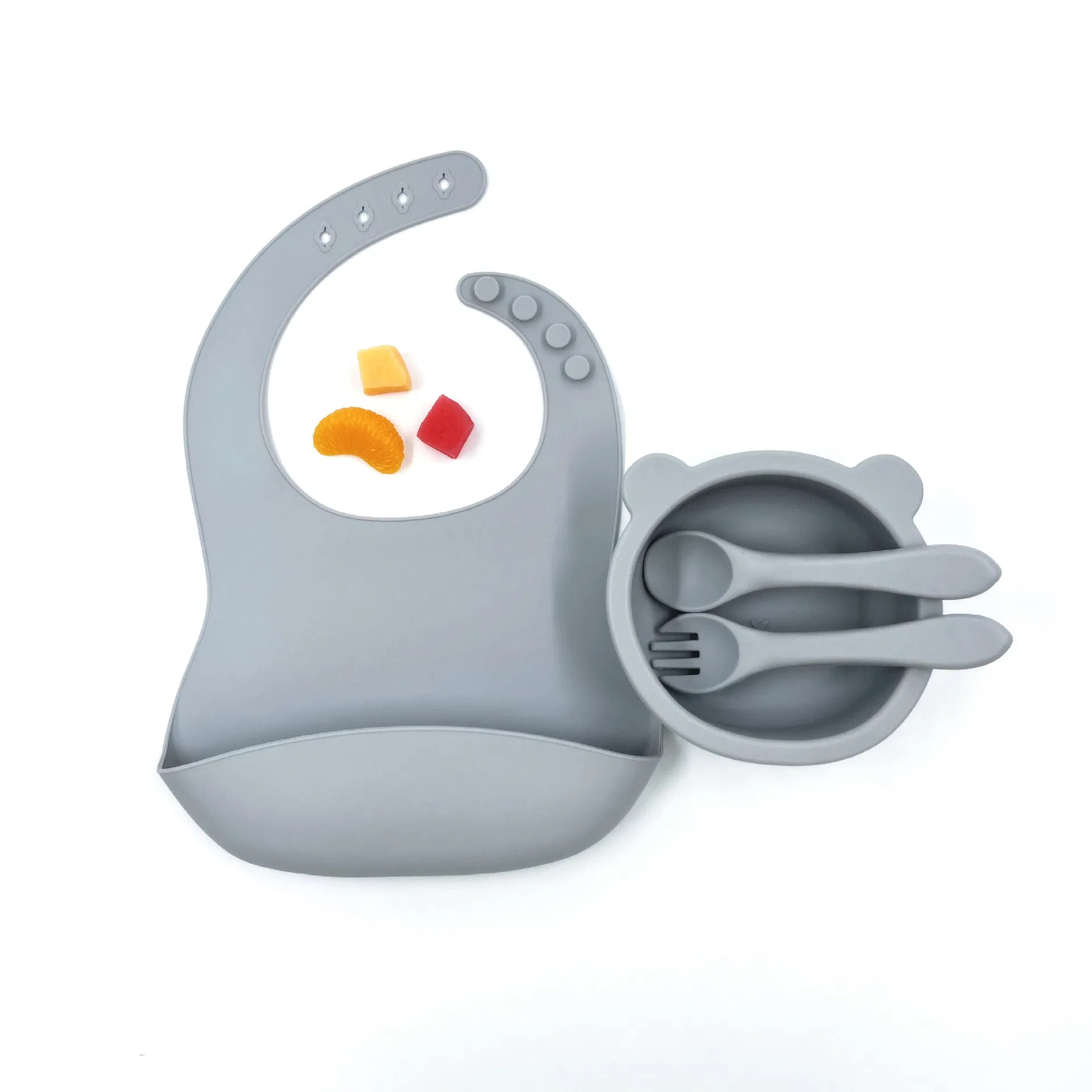 Heat Resistant Easy Cleaning Baby Feeding Set Silicone Bib Bowl Spoon Set for Newborn Baby Gifts