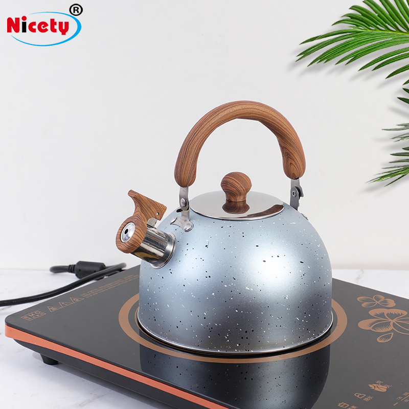 Household Water Bottle with Wooden Handle and Lid Anti-Scalding Spray-Paintable Customizable Stainless Steel Water Kettle