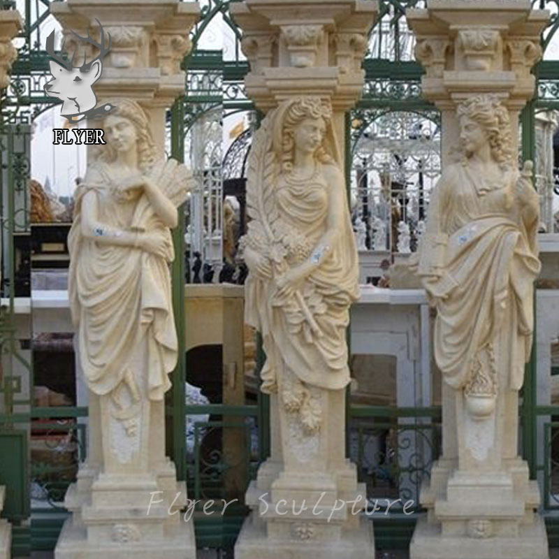 High Quality Natural Stone Lady Pillars Natural Marble Roman Column with Lady Statue