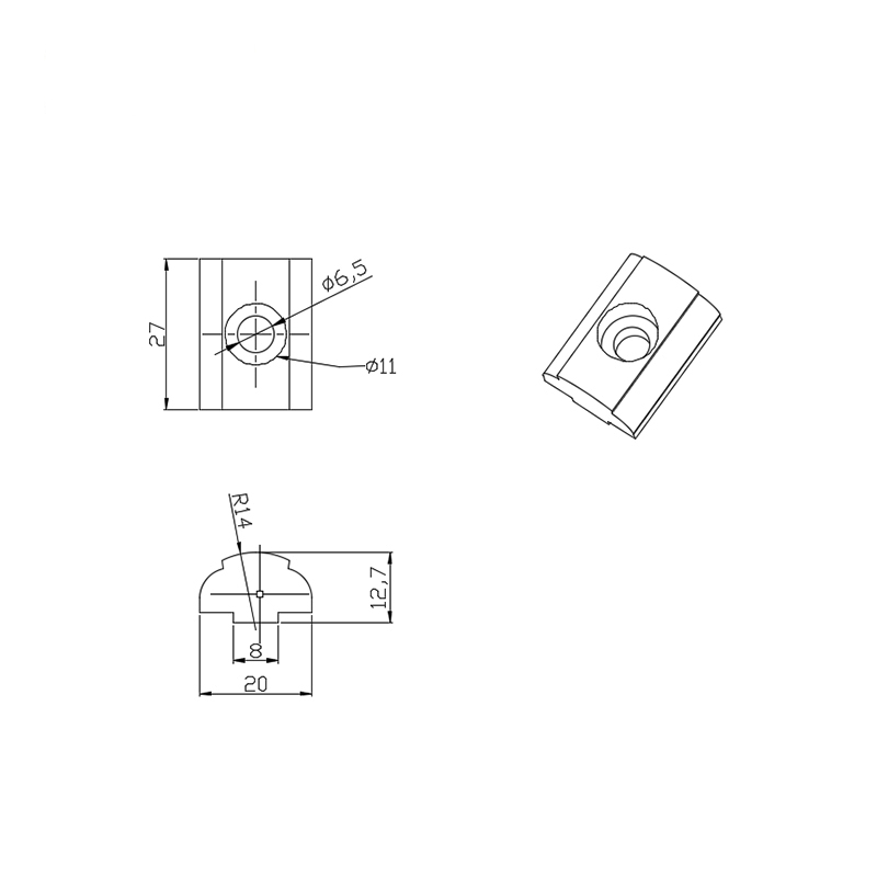 China Manufacturer1133 Aluminium 6063-T6 Natural Finish Adapter 8 D28 T Nuts T Slot 8 Nuts M6 for Aluminum Tube and Pipe and Workbench Line