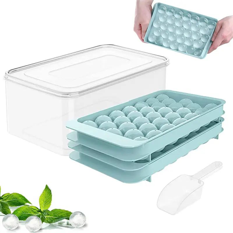 Fridge Ice Container with Lid 33PCS Easy Release Stackable Freezer Ice Cube Tray
