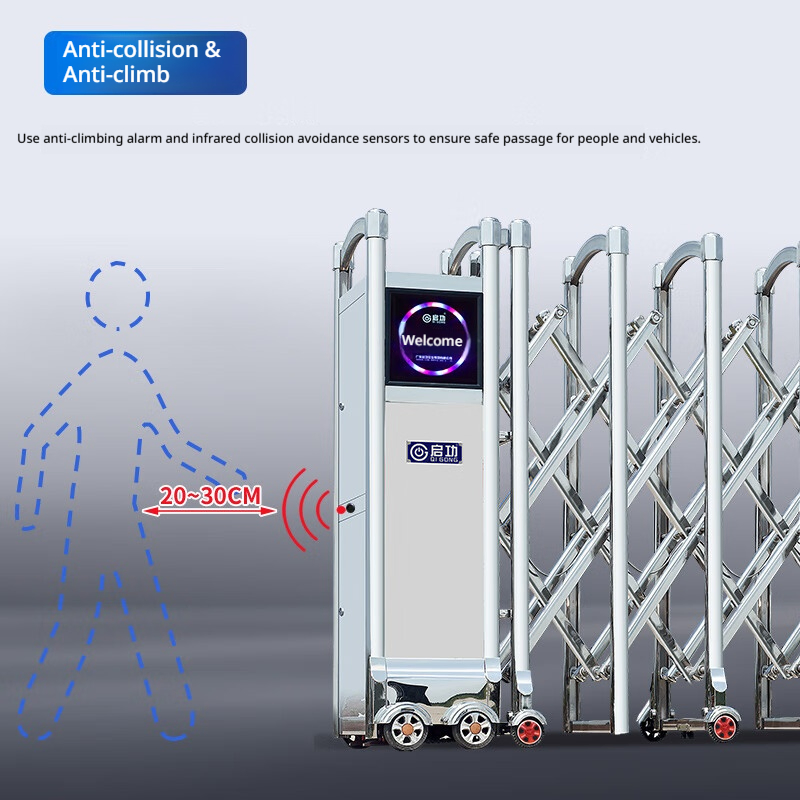 Omani Schools Anti-Pinch Sensors Auto-Close Dust-Free Operation Stainless Steel Telescopic Gate
