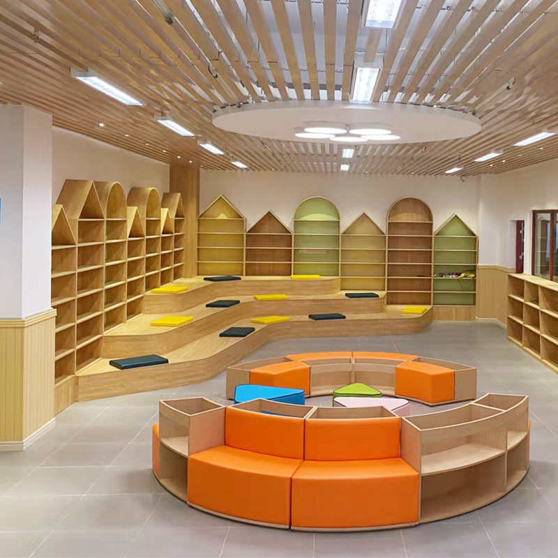 Мебель для библиотеки деревянная стеллаж с сиденьями