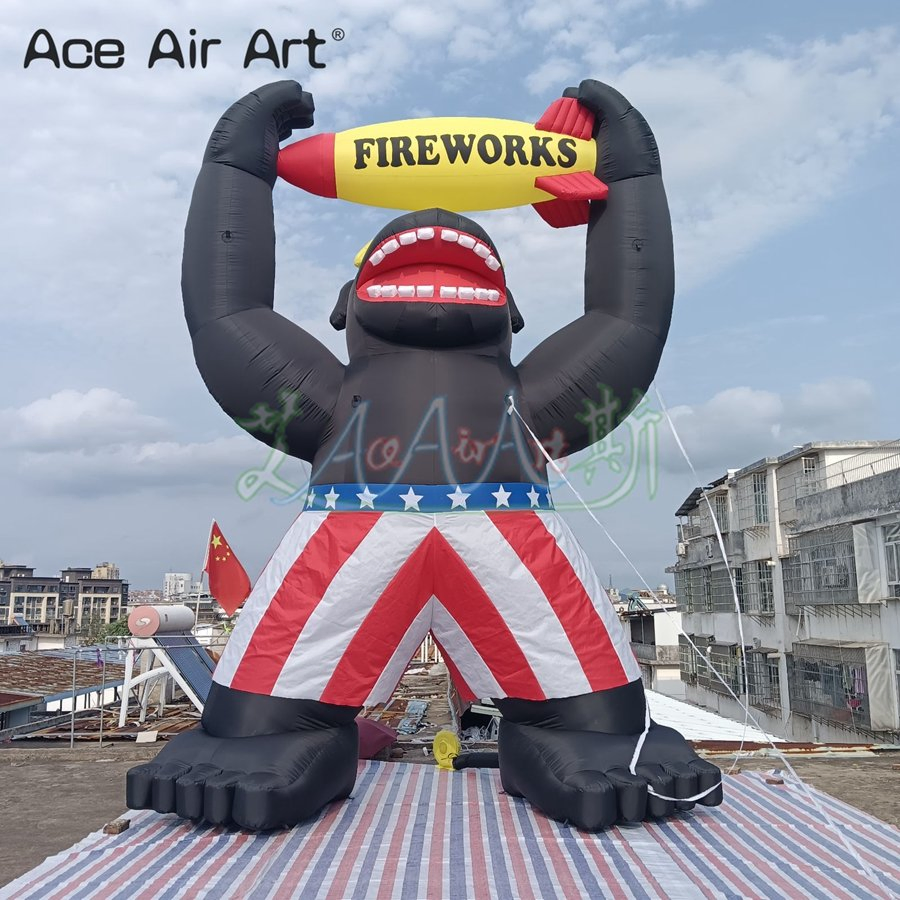 Giant 6m H Inflatable Gorilla Fireworks Model with Rocket Fire Arrow Inflatable Cartoon Animal for Advertising