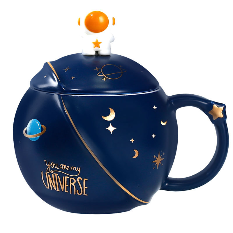 Cute Astronaut Mug with Lid and Spoon Kawaii Cup Novelty Mug for Coffee Tea and Milk