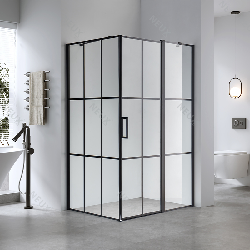 Cheap Price Bathroom Black Grid Pivot Hinge Corner Tempered Glass Shower Box