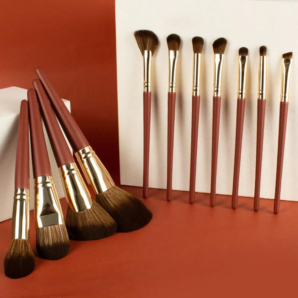 Japanese High Quality White Goat Hair Cosmetic Brush 11PCS Wood Handle Brown Makeup Brush Set Luxury Beauty Tools
