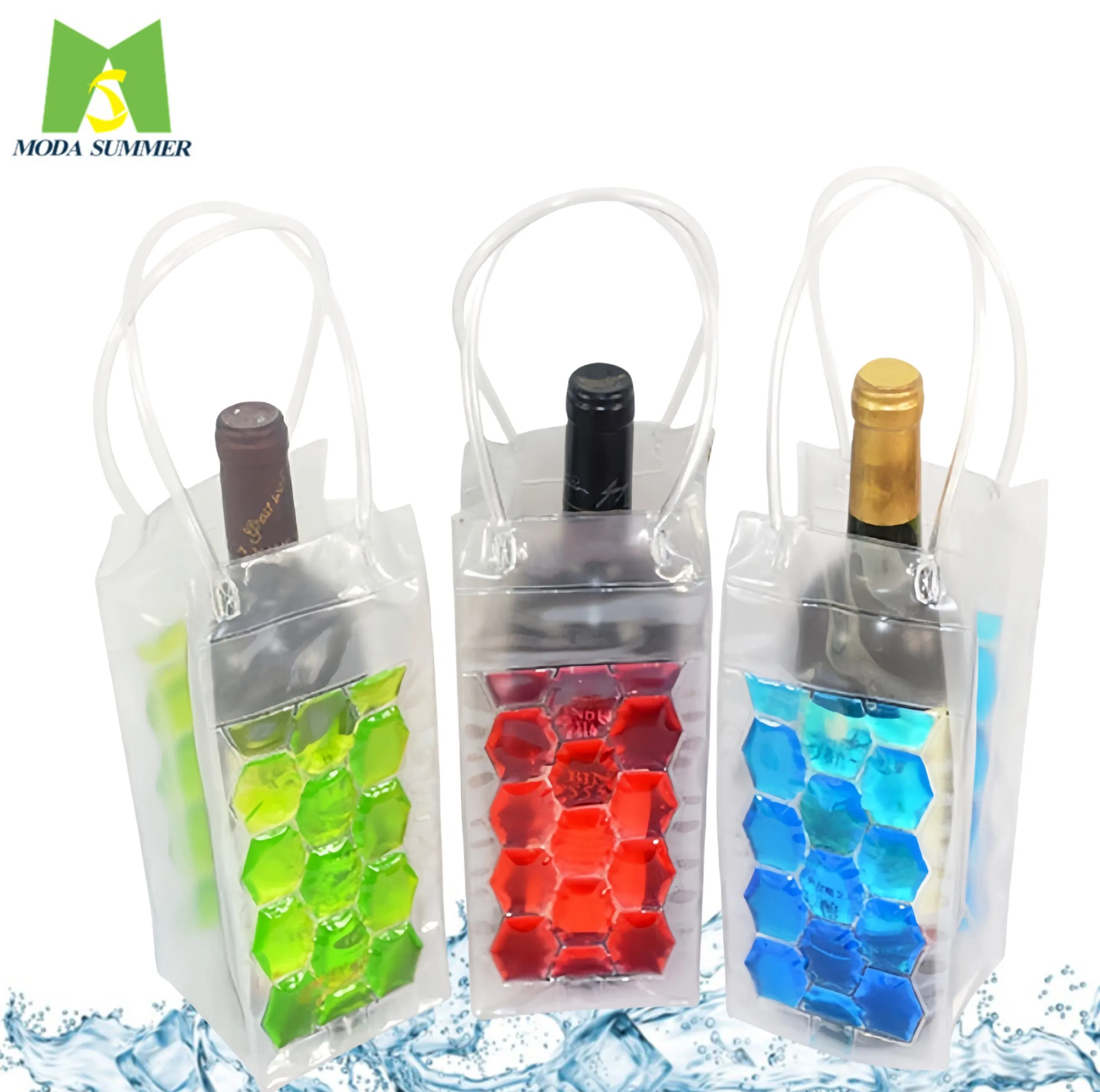 China Factory Promotional Items Custom Gel Ice Pack Bottle PVC Cooler Bag Wine with Plastic Handle Chill Bags Customized Color