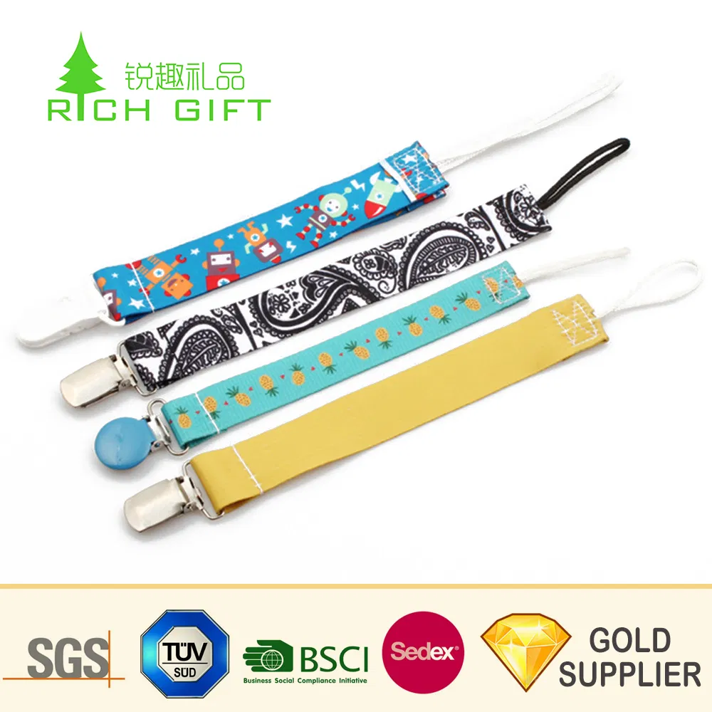 Manufacturer Wholesale Custom Logo Cute Plastic Baby Teething Pacifier Holder Clips Chain Plush Metal Silver Cotton Braided Animal Bandana Toy Pacifier Lanyard