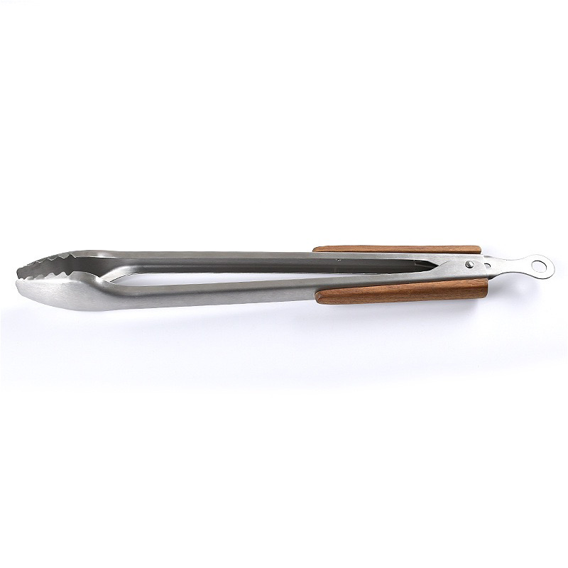 High Quality Food Grade Kitchen Cooking Tongs Stainless Steel Kitchen Food Tongs with Wood Handle