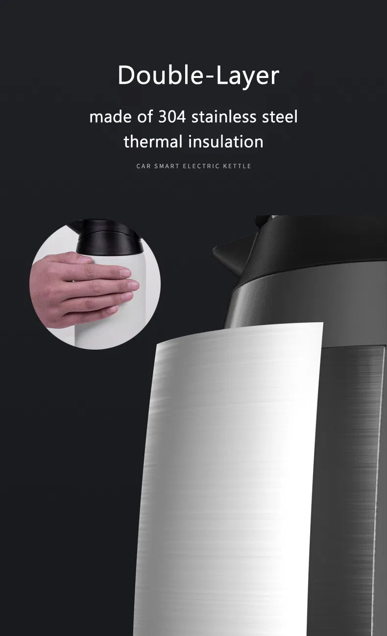 12V/24V 800ml Double Layer 304 Stainless Steel Car Electric Kettle Water Boiler Truck Car Coffee Tea Heating Water Bottle