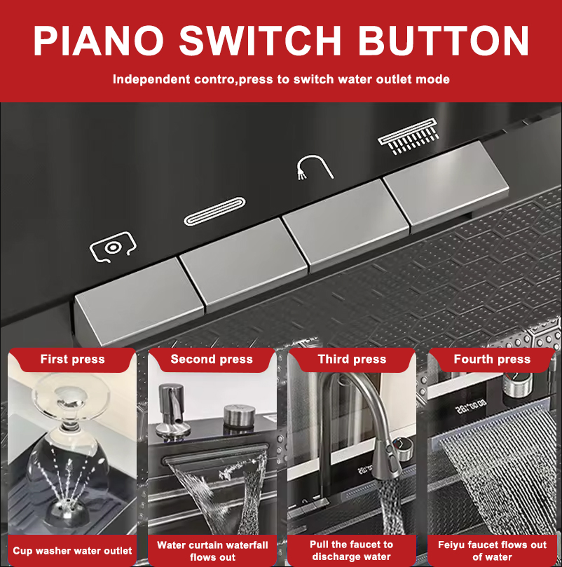 Deluxe Single Bowl 304 Smart Stainless Steel Kitchen Sink with Waterfall Function