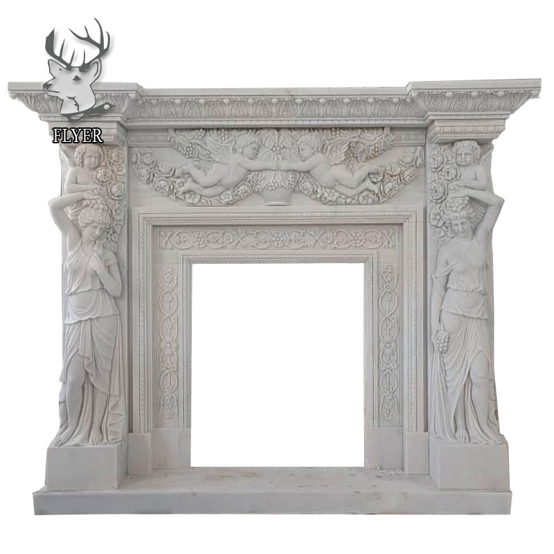 Home Decorative Open Stone Carving Fireplace Surround Freestanding White Marble Fireplace Mantel