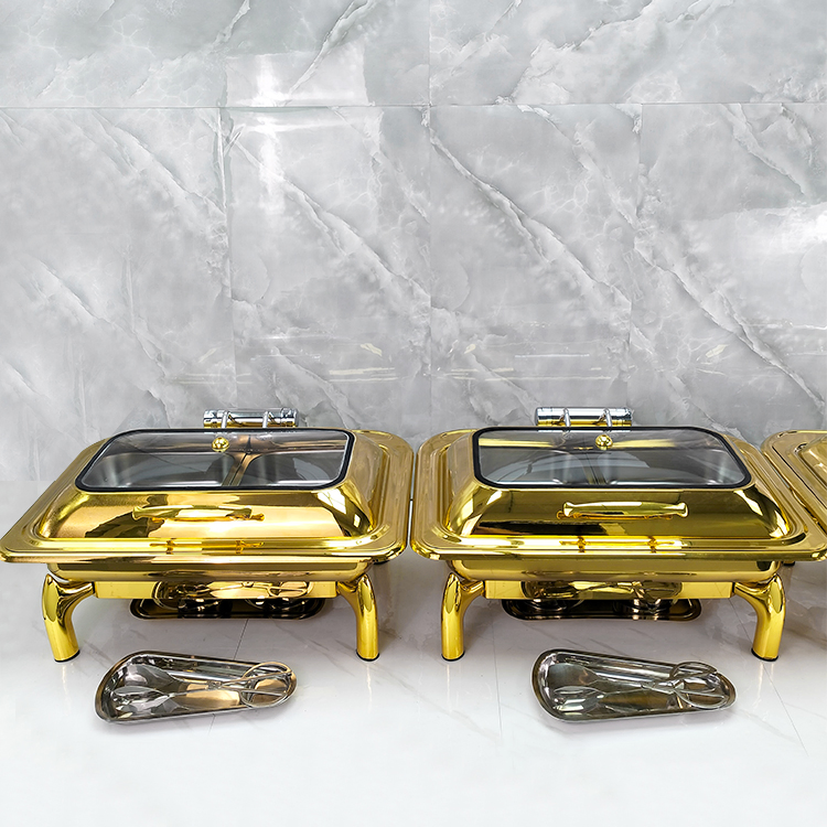 9L Gold Chafing Dish Luxury Hotel Restaurant Use Stainless Steel Restaurant Heating Equipment Buffet Food Warmer