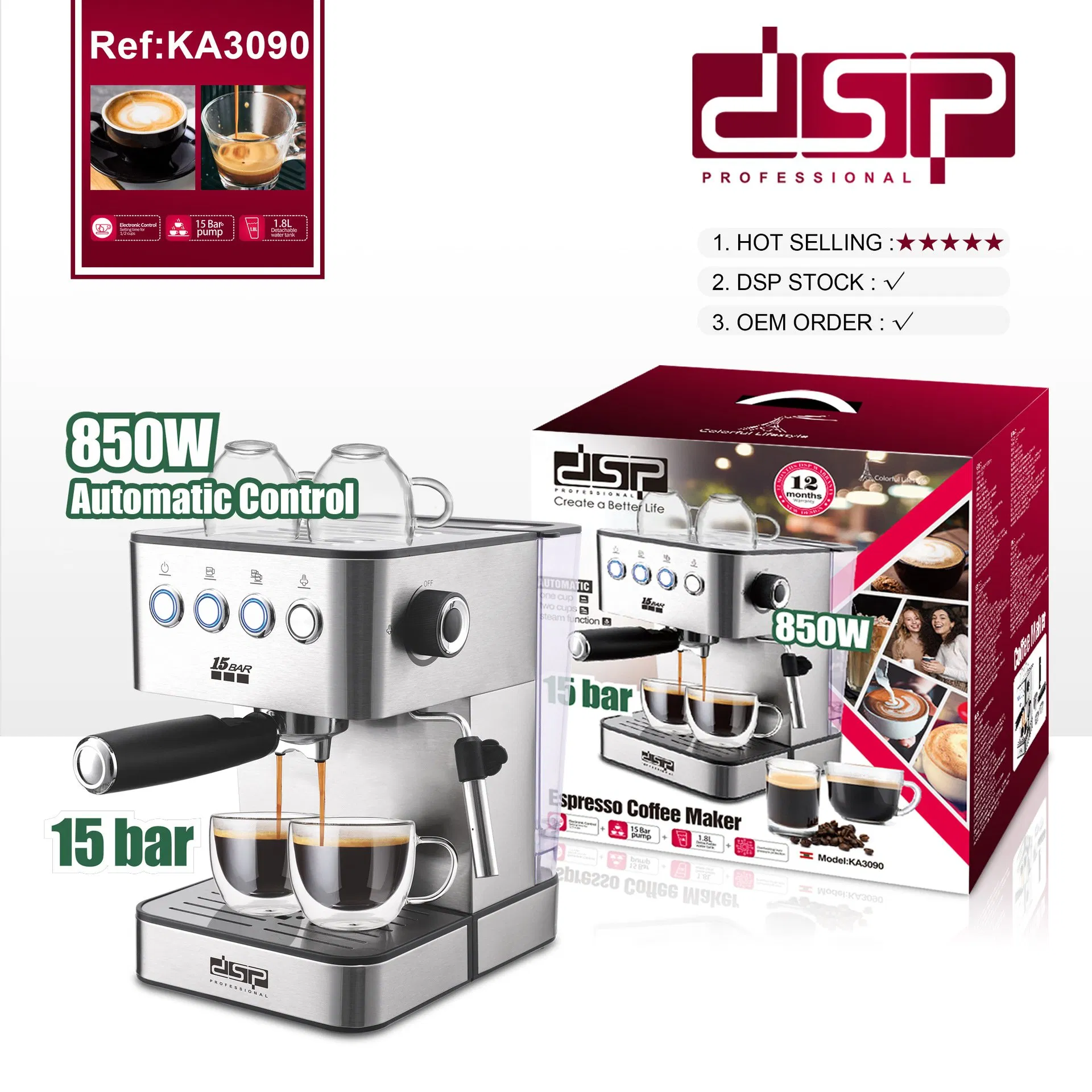 European Standard Italian Espresso Aluminum Semi-Automatic Coffee Maker Machine