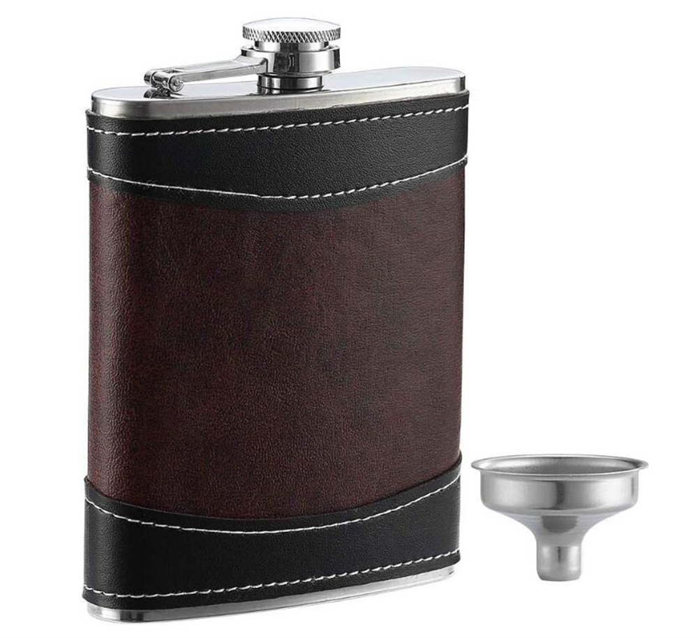 1 Pack 8 Oz Soft Touch Leather Wrap Hip Flask for Liquor