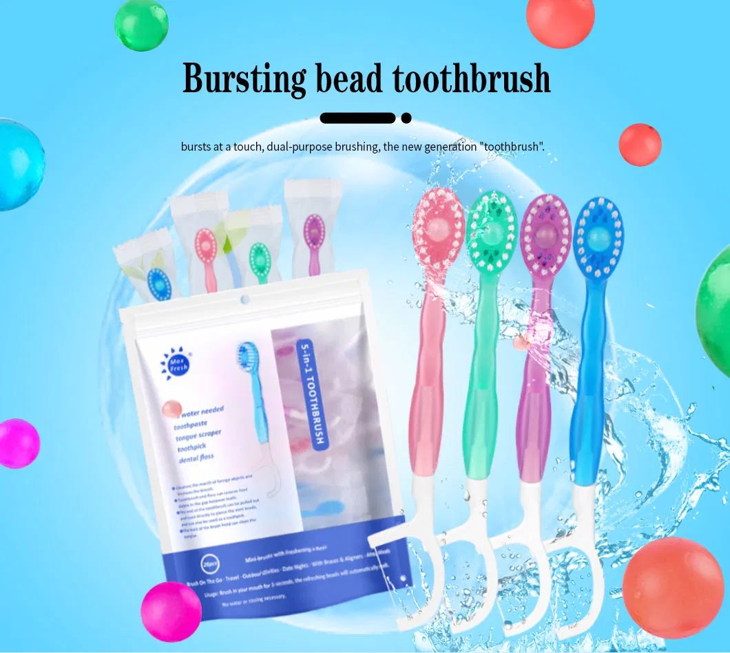Portable 5 in 1 Disposable Toothbrush with Bursting Bead One Brush Technology Medium Bristle Convenient Dental Care Tool