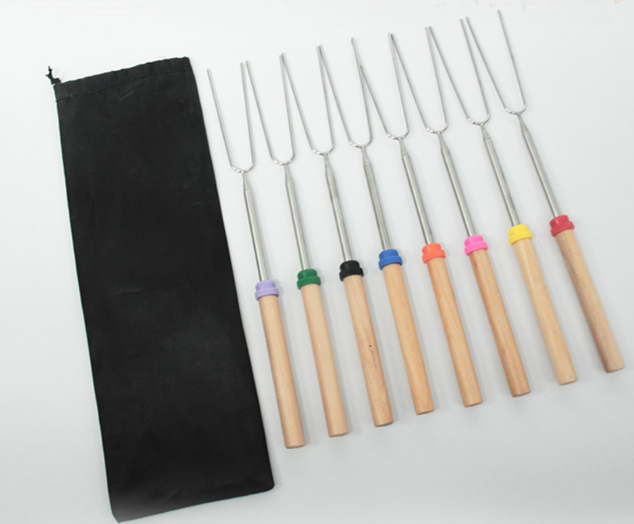 Birch Handled Stainless Steel Extendable Roasting Fork