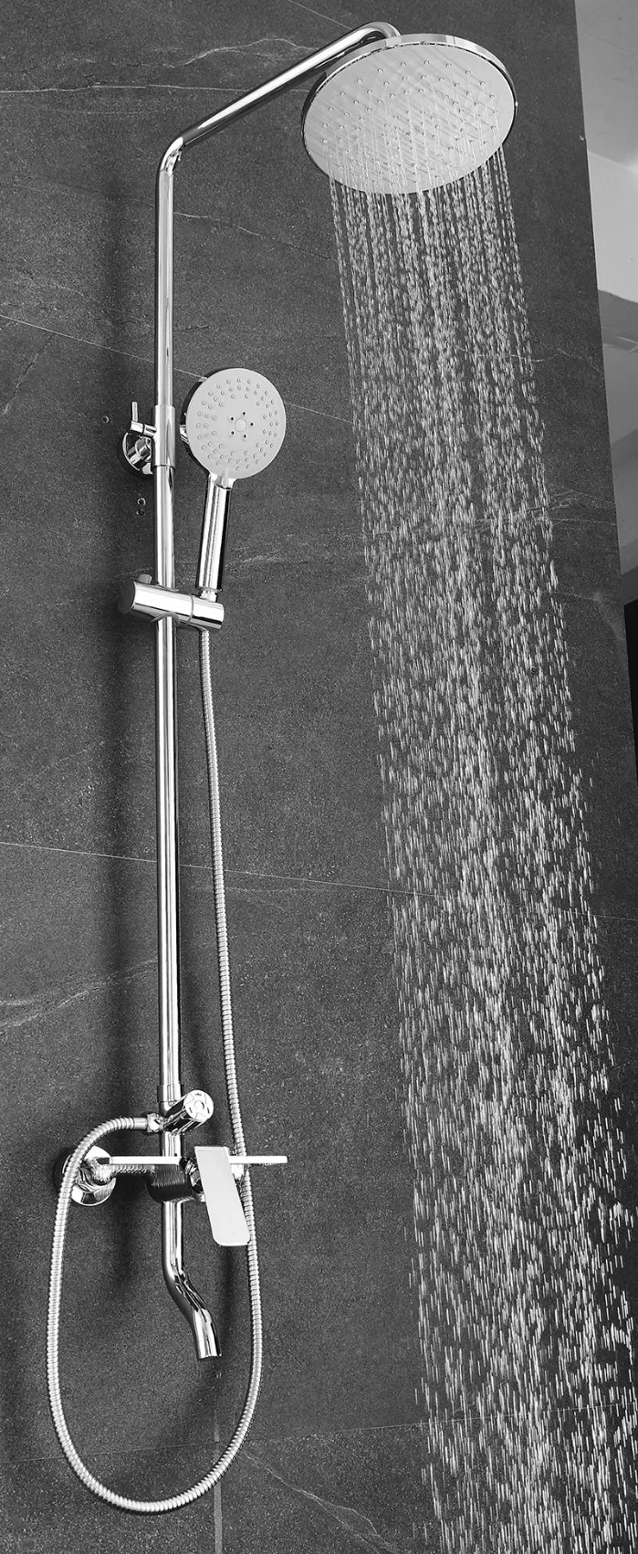 Sanitary Ware Bathroom Accessories 3 Way Functions Single Handle Brass Shower Bar Shower Column Rainfall Shower System Set Shower Faucet with Bathtub and Shelf