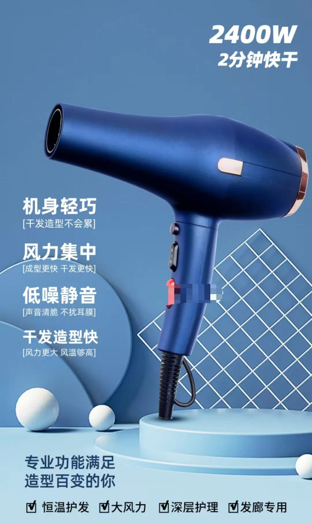 Professional 2400W High-Power Hairdressing Salon Hairdryer